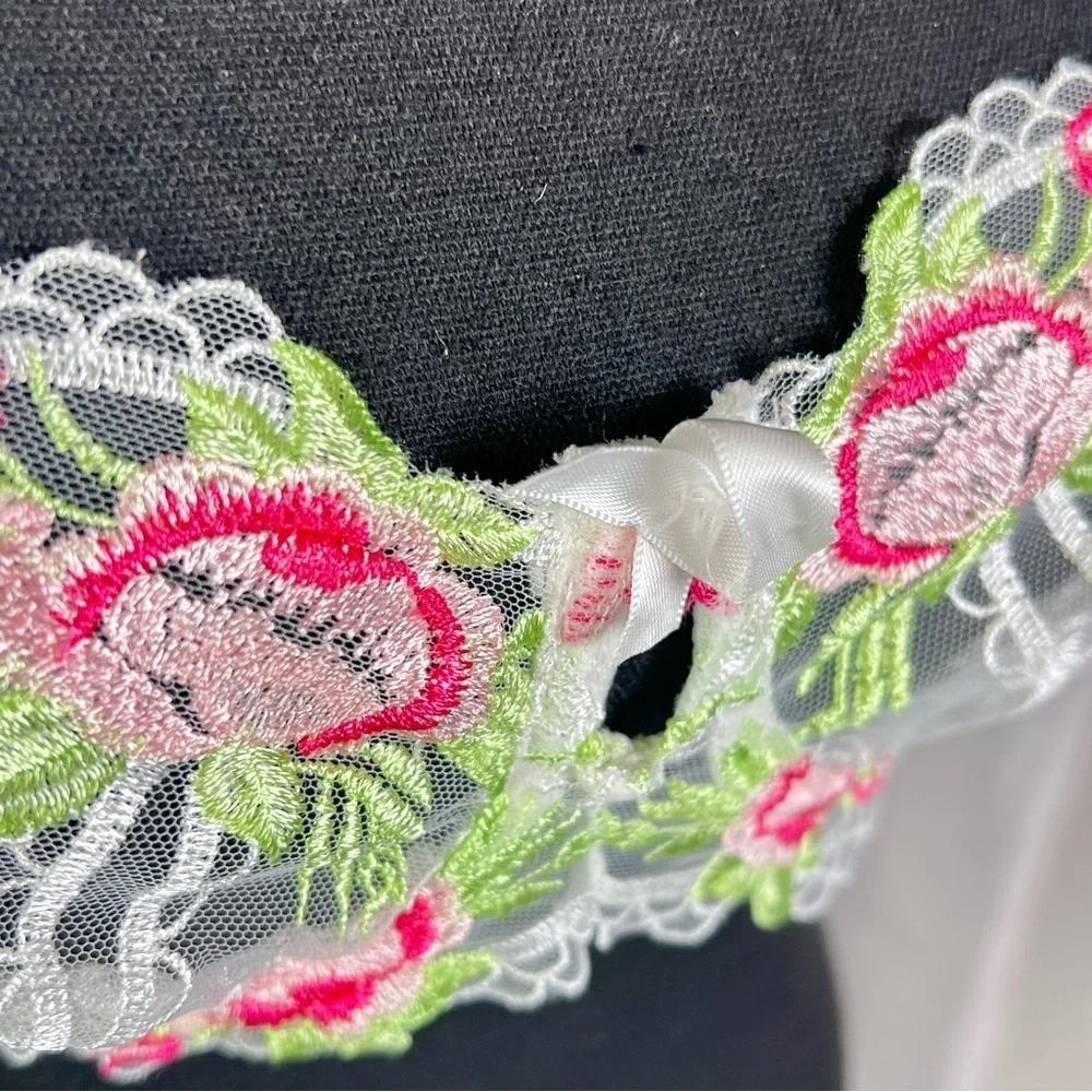 Romantic Sheer White Floral Lace Bra – XS/S – Cottagecore Lingerie